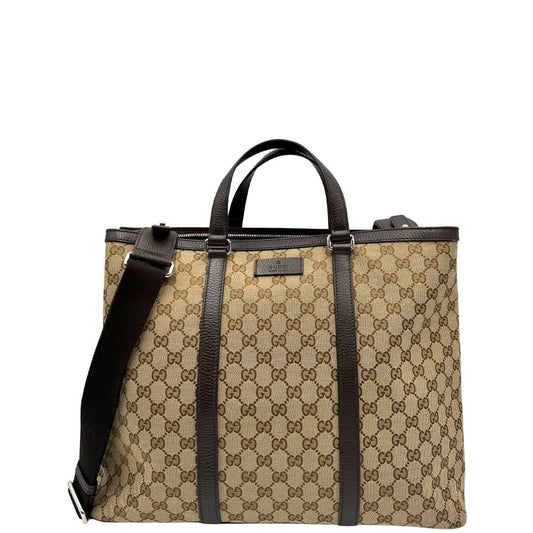 front Capiente cartella Gucci in tessuto GG con finiture in pelle marroni, di lusso, originale, ottime condizioni, usata  
