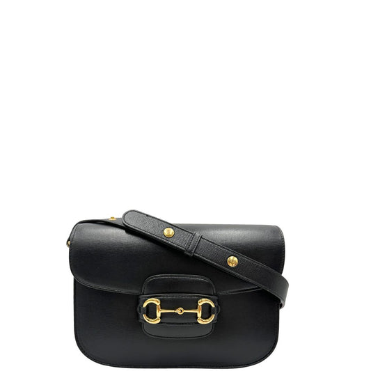 front  Borsa Gucci in pelle nera con dettaglio Horsebit sulla chiusura, di lusso, originale, ottime condizioni, usata.