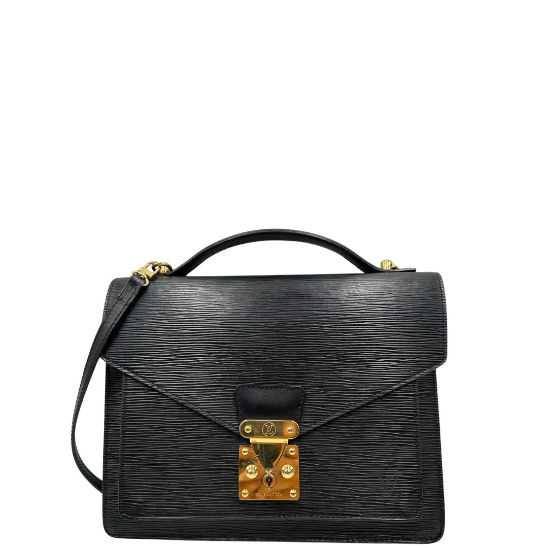 front  Borsa LV in pelle epi nera con hardware dorato; puoi portarla a mano, a spalla o a tracolla, di lusso, originale, ottime condizioni. 