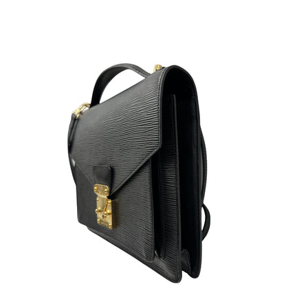 lato  Borsa LV in pelle epi nera con hardware dorato; puoi portarla a mano, a spalla o a tracolla, di lusso, originale, ottime condizioni. 