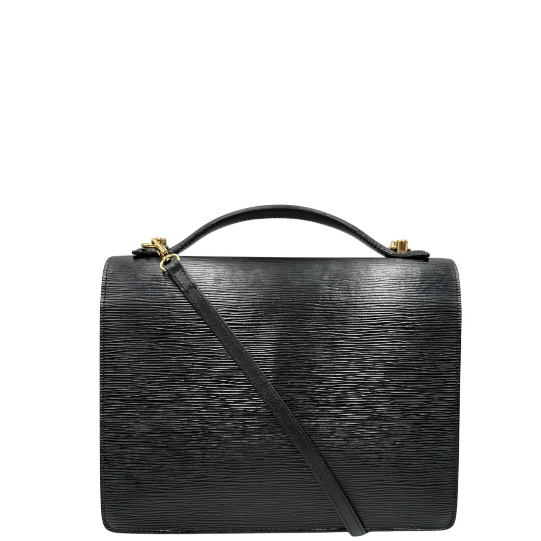 retro  Borsa LV in pelle epi nera con hardware dorato; puoi portarla a mano, a spalla o a tracolla, di lusso, originale, ottime condizioni. 