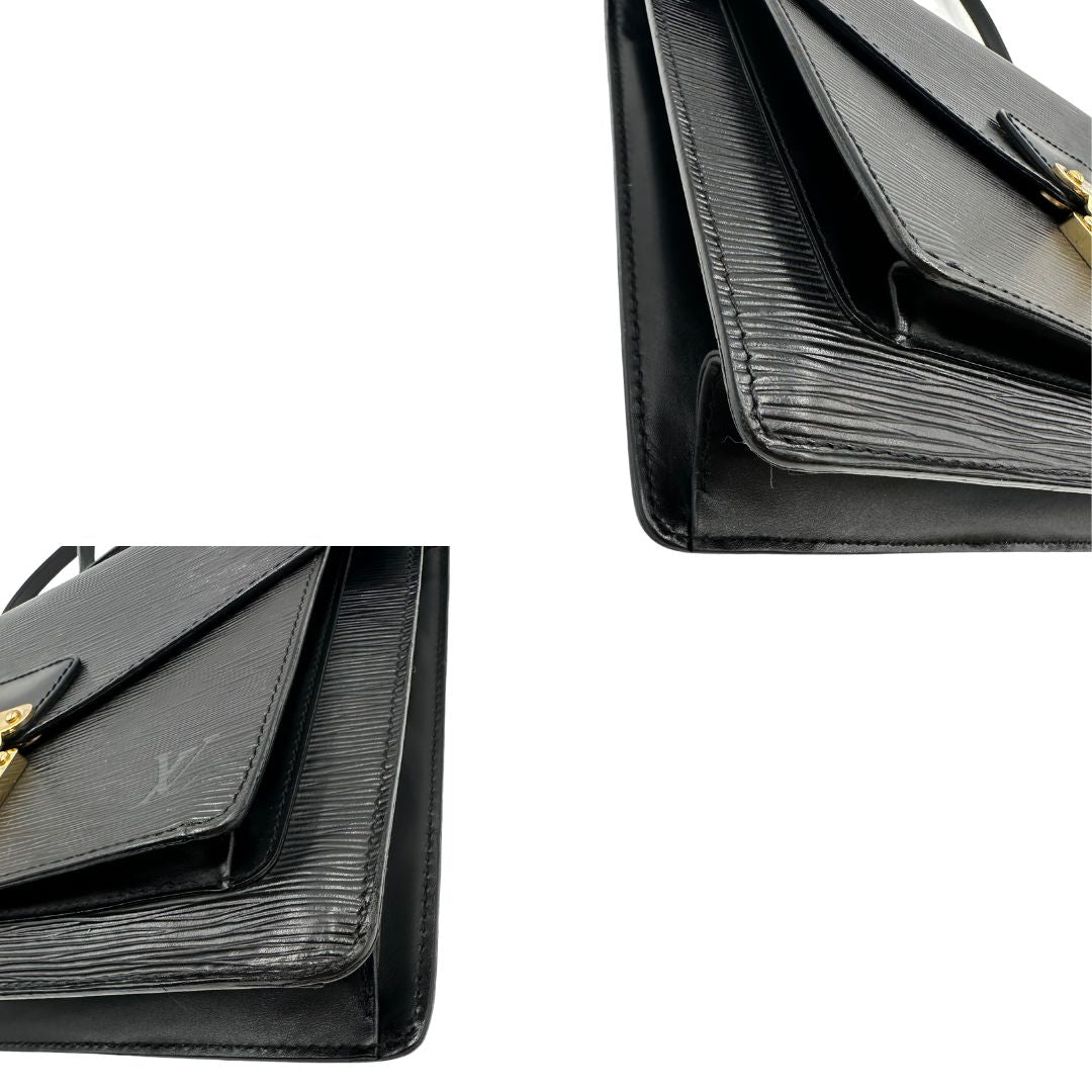 angoli  Borsa LV in pelle epi nera con hardware dorato; puoi portarla a mano, a spalla o a tracolla, di lusso, originale, ottime condizioni. 