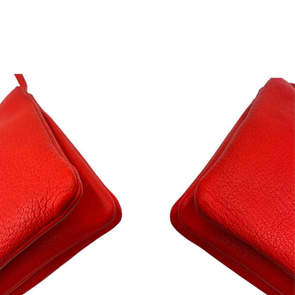 angoli Borsa Celine Trio in pelle color rosso corallo e hardware dorato, di lusso, originale, ottime condizioni, usata. 