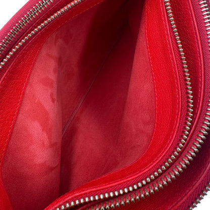 interno Borsa Celine Trio in pelle color rosso corallo e hardware dorato, di lusso, originale, ottime condizioni, usata. 