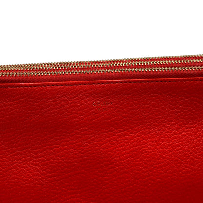 Borsa Celine Trio in pelle color rosso corallo e hardware dorato, di lusso, originale, ottime condizioni, usata. 