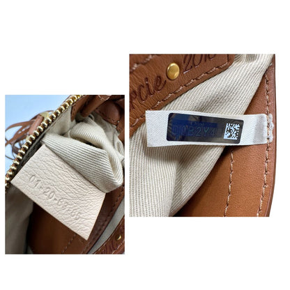 Codice, Borsa Chloè Marcie in pelle martellata color cammello, caratterizzata da lunghe ed evidenti frange decorative. Indossabile a tracolla oppure a mano. Originale, usata, di lusso, in condizioni eccellenti.