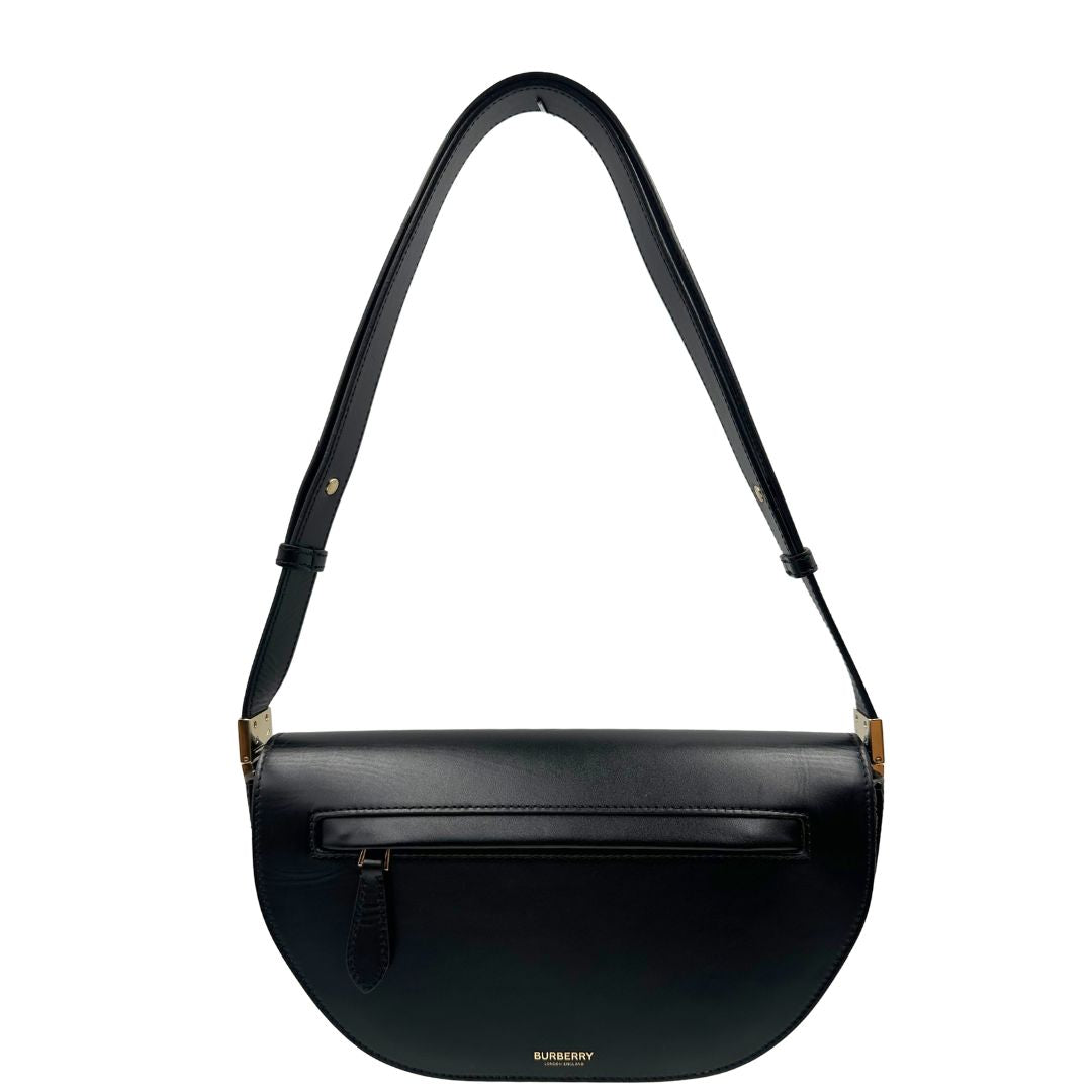 front Borsa Burberry in pelle nera con hardware dorato, puoi portarla comodamente a spalla, di lusso, originale, ottime condizioni, usata. 