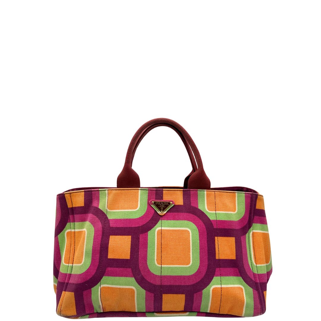 front Borsa Prada in canapa multicolore; munita di doppi manici, da portare a mano 