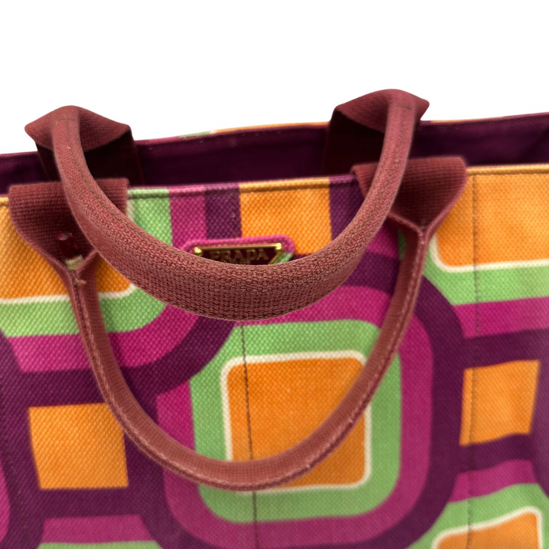 manici Borsa Prada in canapa multicolore; munita di doppi manici, da portare a mano 