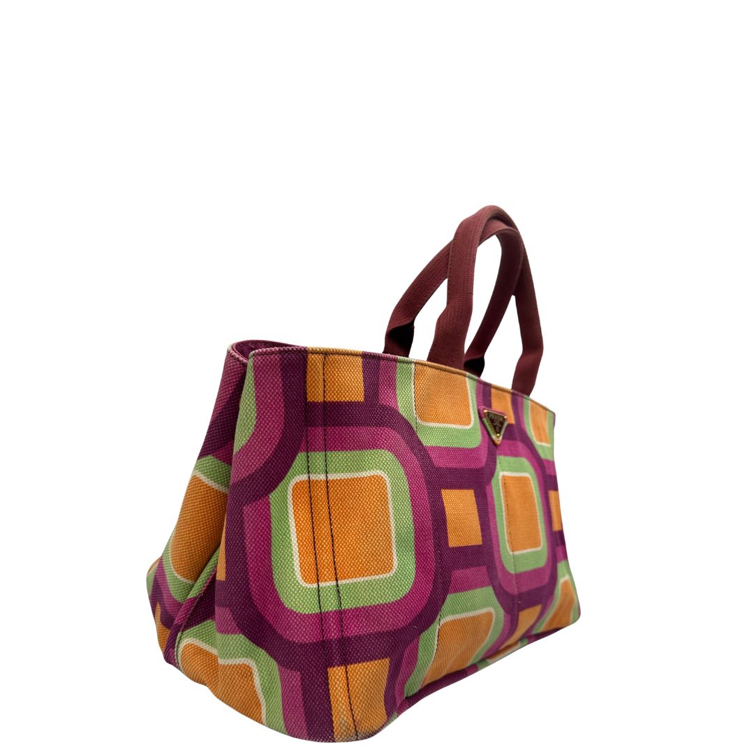 lato Borsa Prada in canapa multicolore; munita di doppi manici, da portare a mano 
