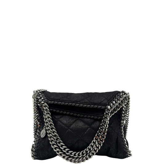 front Borsa Falabella in shaggy dear nero trapuntato e hardware argentato, nella versione mini, indossabile a tracolla, a spalla e a mano, di lusso, usata. 