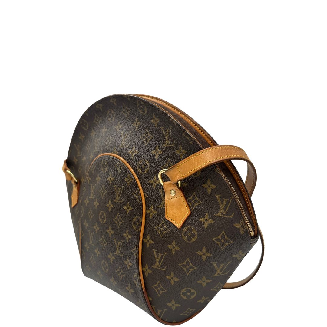 lato  Borsa LV Ellipse in canvas monogram e finiture in vacchetta naturale, nella versione a spalla, di lusso, originale, ottime condizioni, usata. 