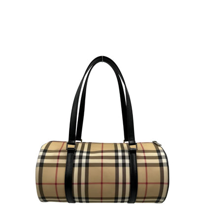 Borsa Burberry in canvas beige tartan con finiture in pelle nere, di lusso, originale, ottime condizioni, usata. 