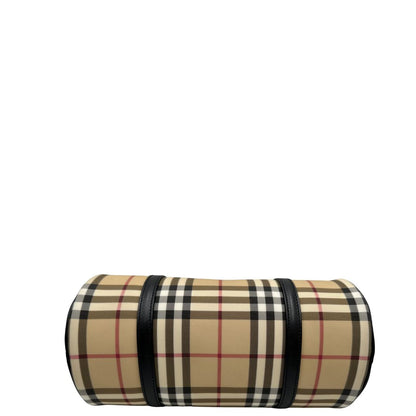 base Borsa Burberry in canvas beige tartan con finiture in pelle nere, di lusso, originale, ottime condizioni, usata.