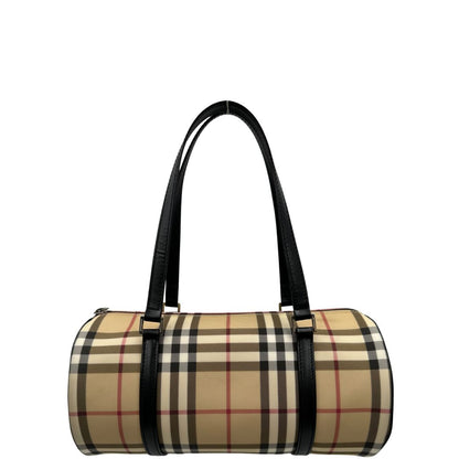 front Borsa Burberry in canvas beige tartan con finiture in pelle nere, di lusso, originale, ottime condizioni, usata.