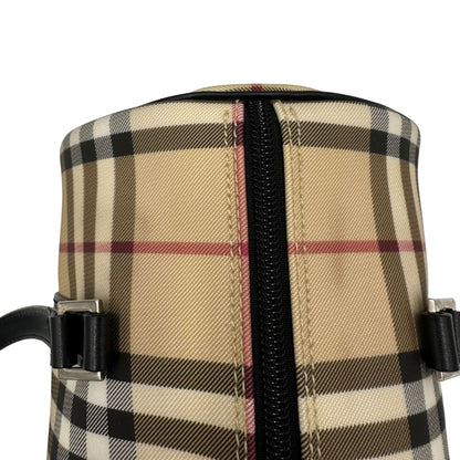 Borsa Burberry in canvas beige tartan con finiture in pelle nere, di lusso, originale, ottime condizioni, usata.