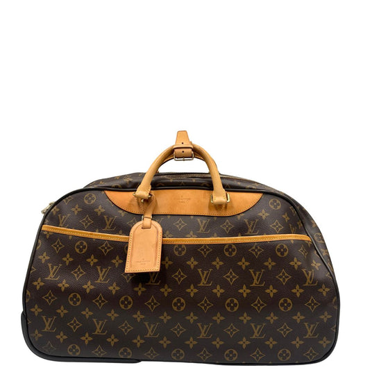 front  Borsa da viaggio Eloe 50 LV in canvas monogram e vacchetta naturale, di lusso, originale, ottime condizioni, usata. 