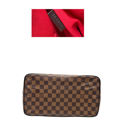 base Borsa Louis Vuitton in canvas Damier Ébène con finiture in pelle marrone e dettagli hardware dorati, di lusso, originale, ottime condizioni, usata. 