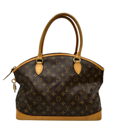 retro Borsa Louis Vuitton in tela Monogram con finiture in vacchetta naturale e dettagli hardware dorati. Design elegante, da portare a spalla, di lusso, originale, ottime condizioni, usata. 