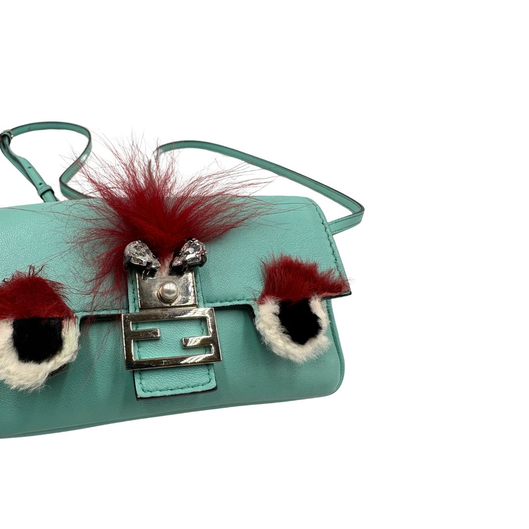  Baguette Fendi Monster in pelle color turchese 