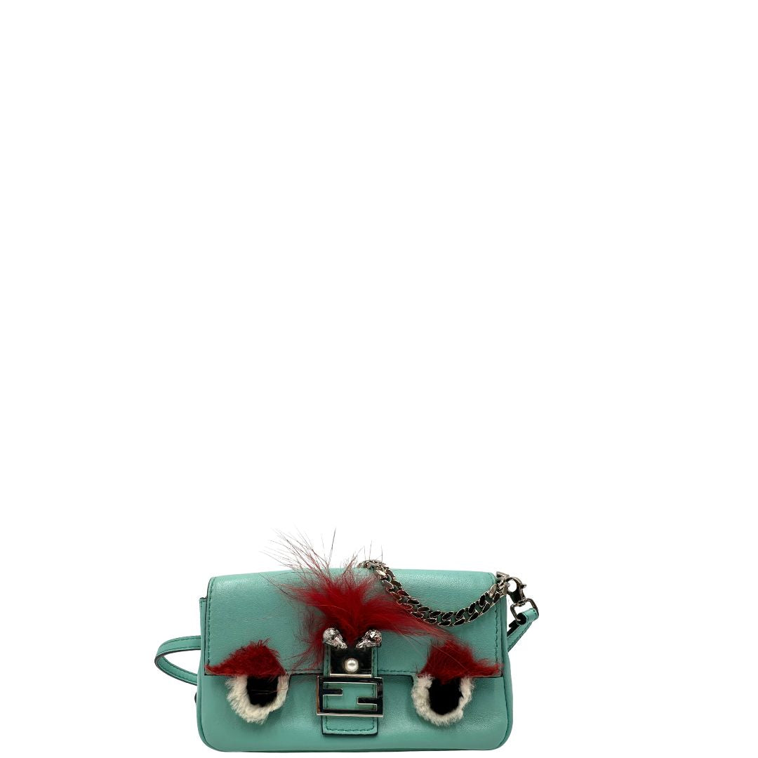  Baguette Fendi Monster in pelle color turchese 