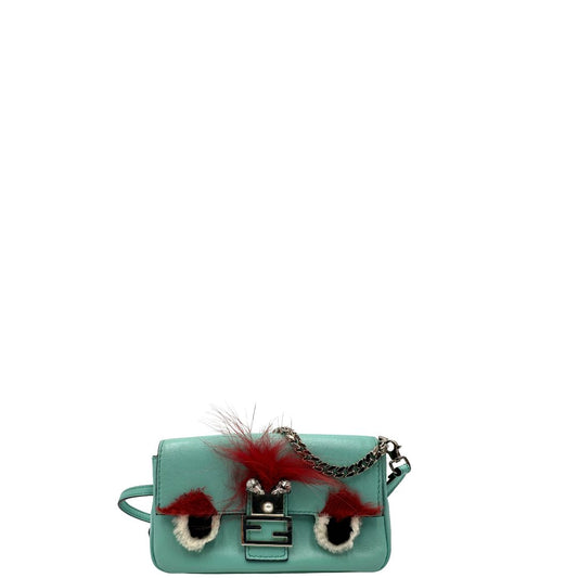  Baguette Fendi Monster in pelle color turchese 