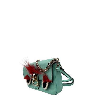  Baguette Fendi Monster in pelle color turchese 