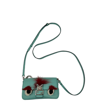  Baguette Fendi Monster in pelle color turchese 