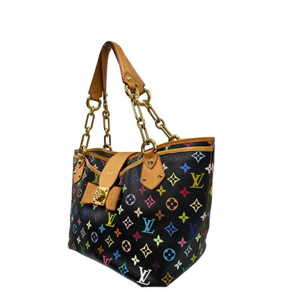 lato  Borsa Louis Vuitton Annie in canvas Monogram Multicolore nera, iconico modello realizzato in collaborazione con Takashi Murakami, di lusso, originale. 
