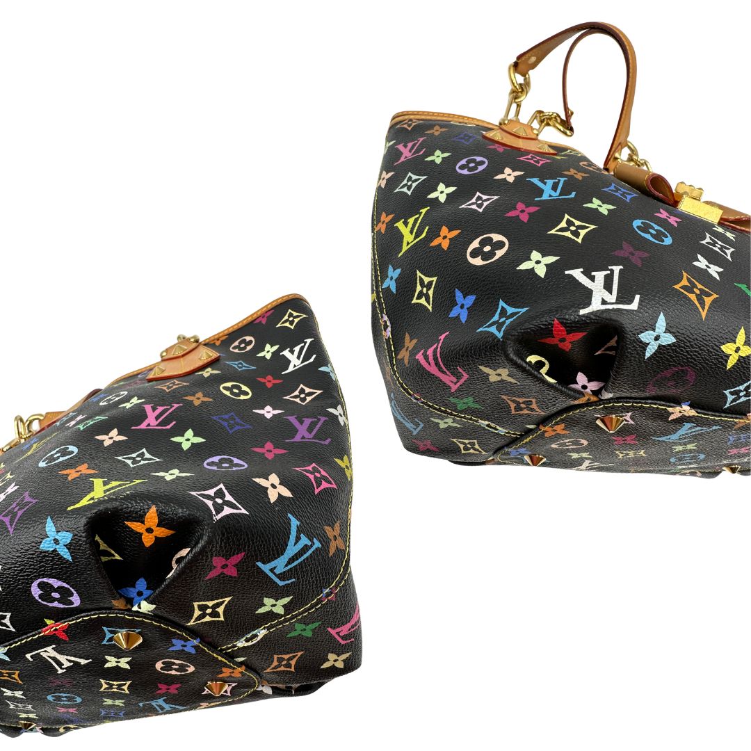 angoli  Borsa Louis Vuitton Annie in canvas Monogram Multicolore nera, iconico modello realizzato in collaborazione con Takashi Murakami, di lusso, originale. 