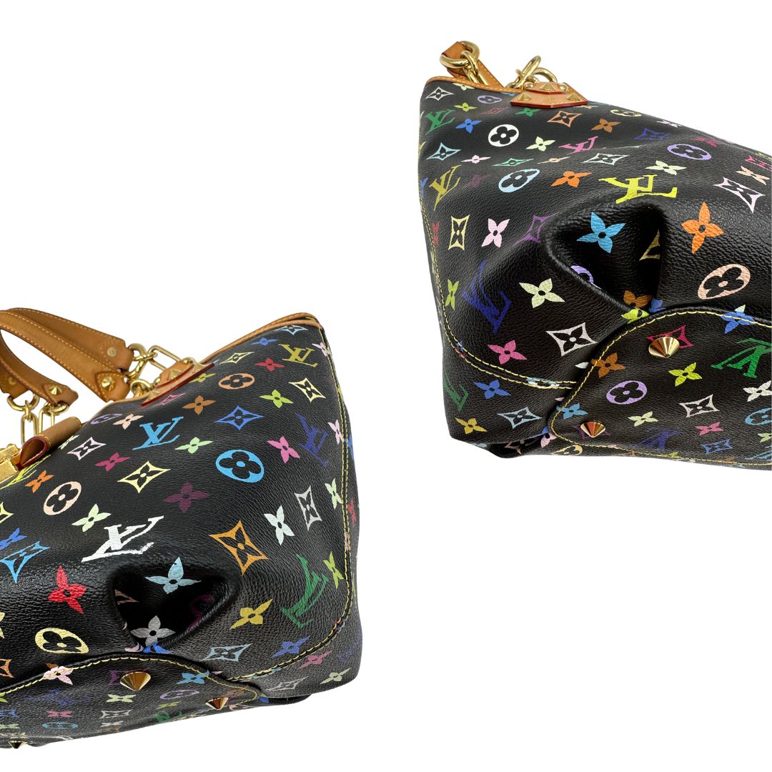 angoli  Borsa Louis Vuitton Annie in canvas Monogram Multicolore nera, iconico modello realizzato in collaborazione con Takashi Murakami, di lusso, originale.