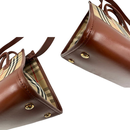  angoli Borsa Burberry in tessuto beige tartan con finiture in pelle marroni, di lusso, originale, ottime condizioni, usata.