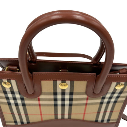 manici  Borsa Burberry in tessuto beige tartan con finiture in pelle marroni, di lusso, originale, ottime condizioni, usata. 