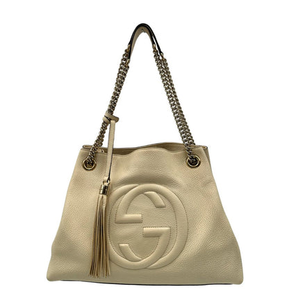 front Borsa Gucci in pelle color bianco avorio munita di doppi manici, indossabile a spalla, di lusso, originale, ottime condizioni, usata. 