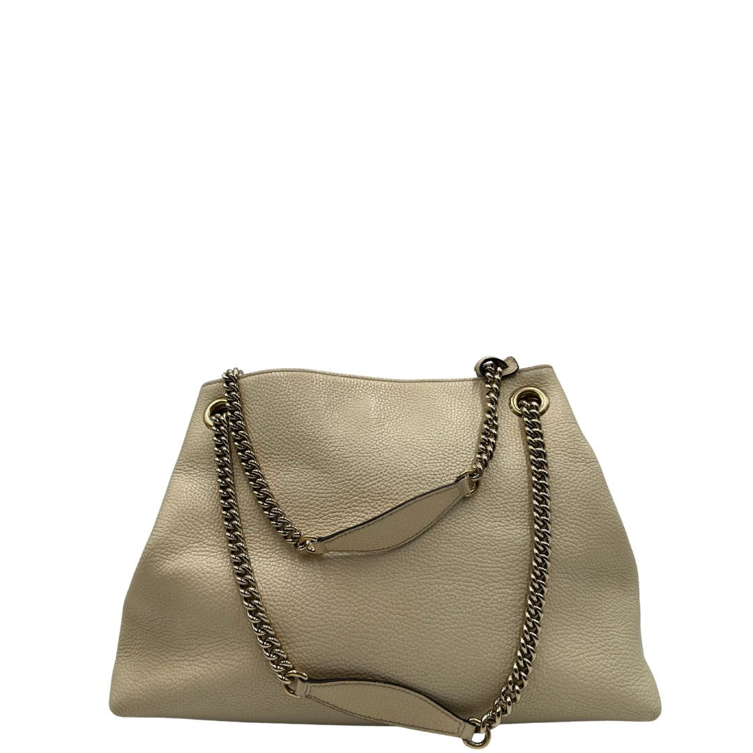 base Borsa Gucci in pelle color bianco avorio munita di doppi manici, indossabile a spalla, di lusso, originale, ottime condizioni, usata. 