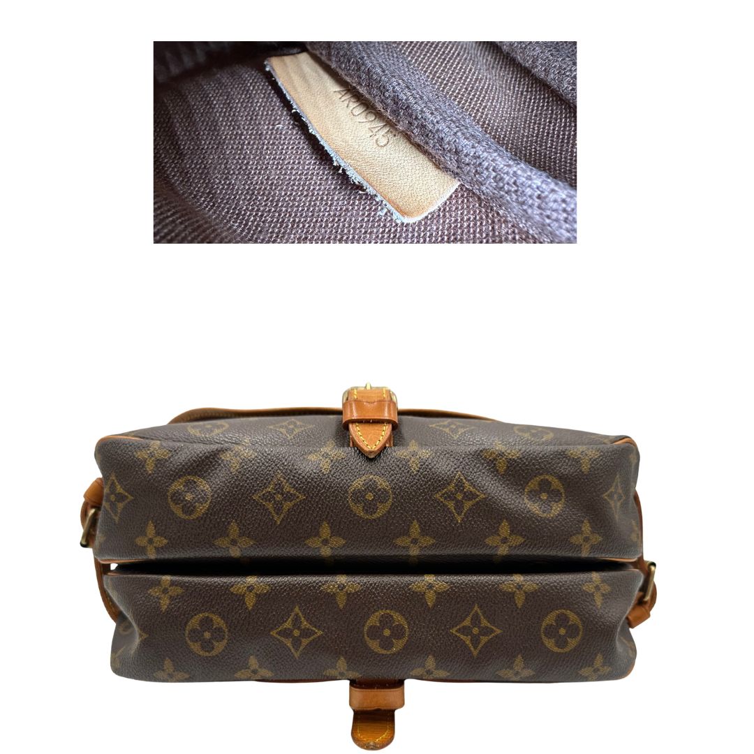 base  Borsa Saumur LV monogram nella misura 30 realizzata in canvas monogram e finiture in vacchetta naturale, di lusso, originale, ottime condizioni, usata. 