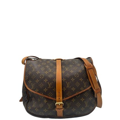 front Borsa Saumur LV monogram nella misura 35 realizzata in canvas monogram e finiture in vacchetta naturale, di lusso, originale, ottime condizioni, usata 