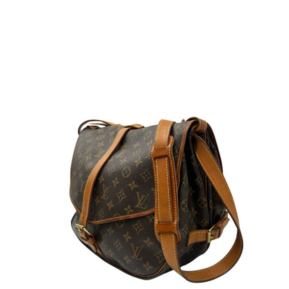 lato Borsa Saumur LV monogram nella misura 35 realizzata in canvas monogram e finiture in vacchetta naturale, di lusso, originale, ottime condizioni, usata 