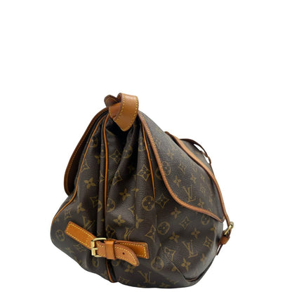 lato Borsa Saumur LV monogram nella misura 35 realizzata in canvas monogram e finiture in vacchetta naturale, di lusso, originale, ottime condizioni, usata 