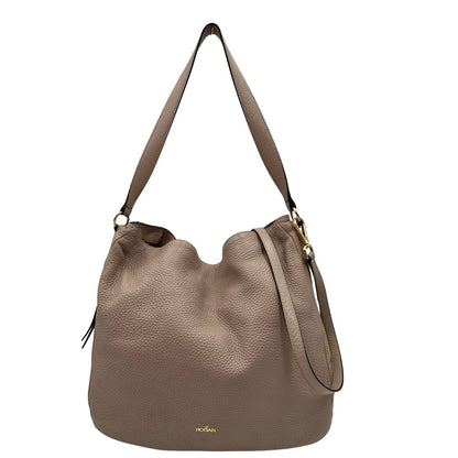 front Borsa Hogan in pelle martellata color rosa cipria e hardware dorato, di lusso, originale, ottime condizioni, usata.