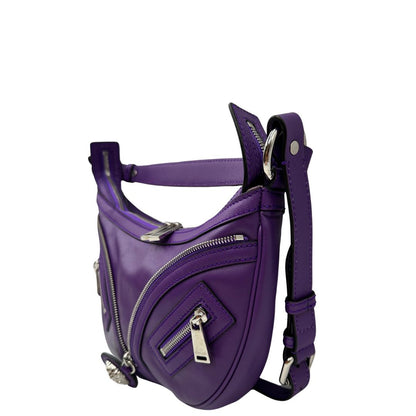 lato Borsa Versace in pelle viola e hardware argentato, di lusso, originale, ottime condizioni, usata.