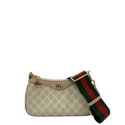 front Borsa Gucci realizzata in canvas GG Supreme color sabbia con finiture in pelle beige e hardware dorato, di lusso, originale, eccellenti condizioni. 