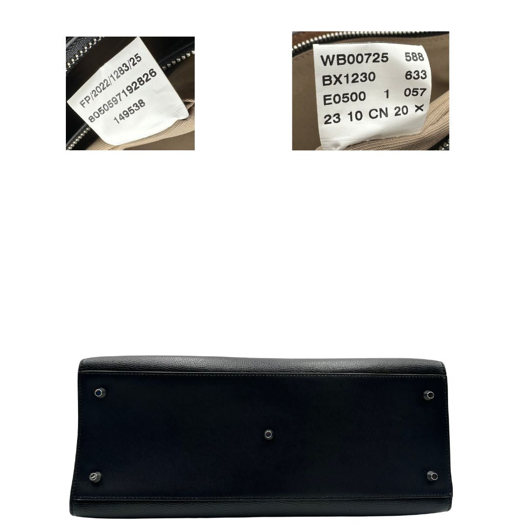 base Borsa Furla in pelle nera con logo sul front; munita di doppi manici stondati e doppi manici per poterla portare comodamente a spalla, di lusso, originale, eccellenti condizioni. 
