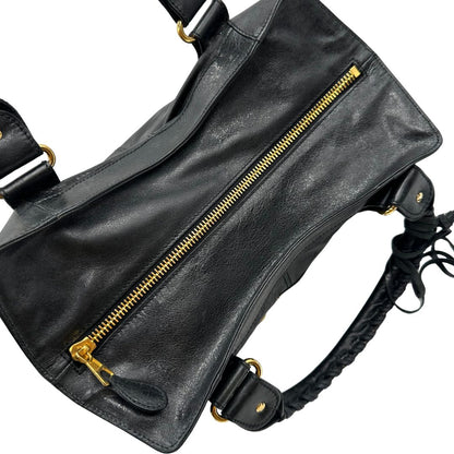 Borsa Balenciaga in pelle Arena nera con hardware dorato e doppi manici stondati, di lusso, originale, ottime condizioni, usata.