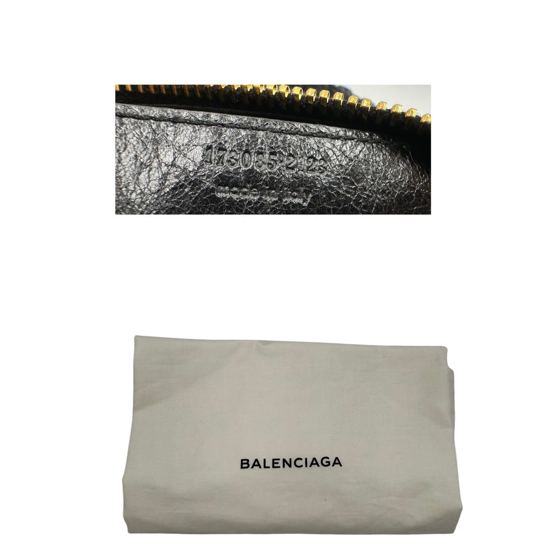 Borsa Balenciaga in pelle Arena nera con hardware dorato e doppi manici stondati, di lusso, originale, ottime condizioni, usata.