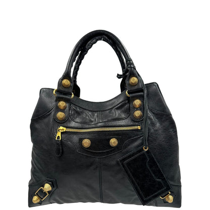 Borsa Balenciaga in pelle Arena nera con hardware dorato e doppi manici stondati, di lusso, originale, ottime condizioni, usata.