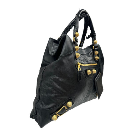 Borsa Balenciaga in pelle Arena nera con hardware dorato e doppi manici stondati, di lusso, originale, ottime condizioni, usata.