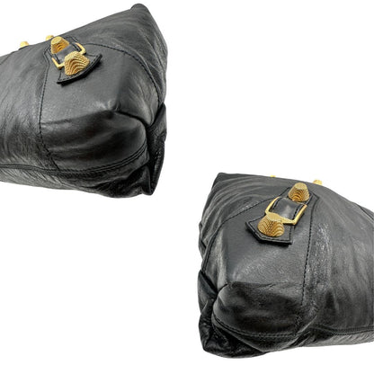 Borsa Balenciaga in pelle Arena nera con hardware dorato e doppi manici stondati, di lusso, originale, ottime condizioni, usata.