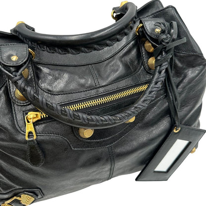 Borsa Balenciaga in pelle Arena nera con hardware dorato e doppi manici stondati, di lusso, originale, ottime condizioni, usata.