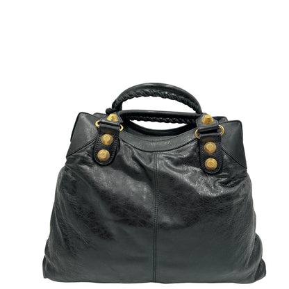 Borsa Balenciaga in pelle Arena nera con hardware dorato e doppi manici stondati, di lusso, originale, ottime condizioni, usata.